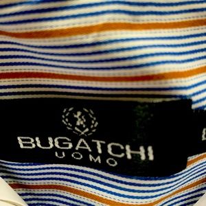 Bugatchi Uomo Large. Long sleeve. Gold,blue and white stripes
